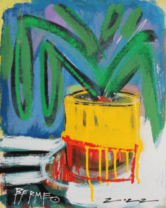 Still-life painting of an iconic coffee can that can be seen in many Caribbean house holds. Sometimes used as planters, the tin can plays as a memory in the artist's mind from visiting his abuela Nelly in Calorina, Puerto Rico every summer.