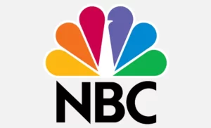 White logo, colorful peacock outline with the letter nbc capitalized underneath