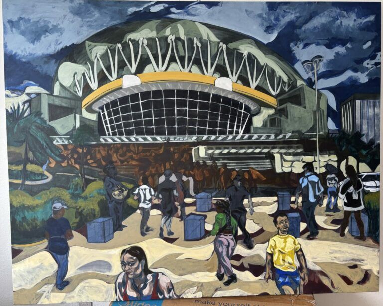 People gathered around the José Miguel Agrelot Coliseum of Puerto Rico