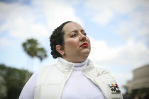 "This digital photograph, taken in 2017 at a Star Wars convention in Orlando, Florida, features a plus-size fan cosplaying as Princess Leia." - Rhynna Santos