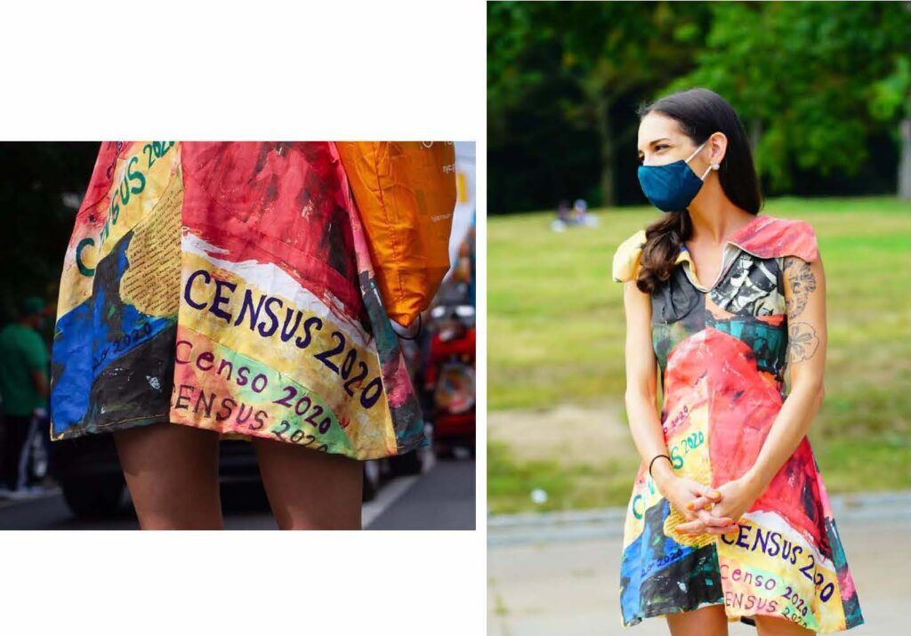 Gabby Vázquez wearing a dress that says "Census 2020."