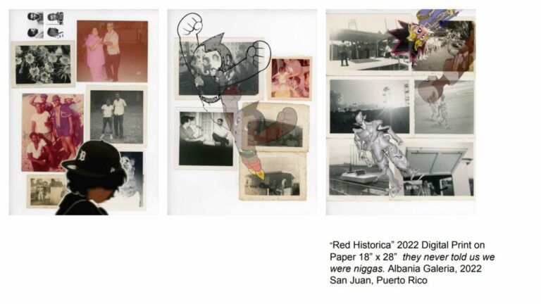 Collection of images of cartoon characters edited with dark skin and pictures of life.