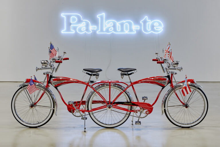 Made from the frames of two 1952 Schwinn Phantom bicycles, this work commemorates the year of Puerto Rico’s constitution and the beginning of its Commonwealth status.