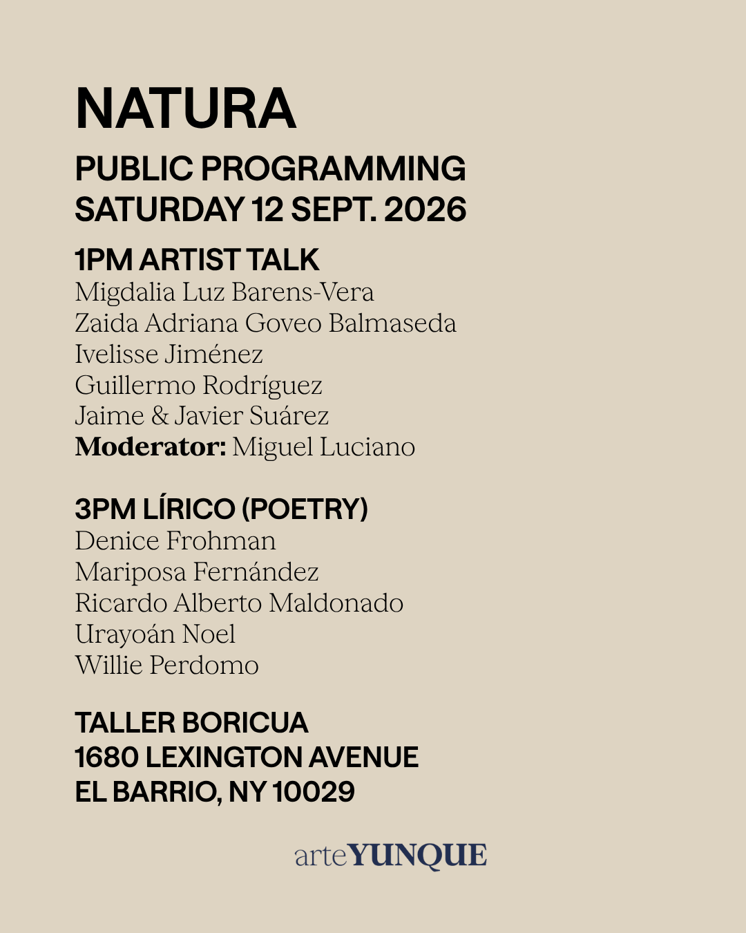 NATURA x Taller Boricua Public Programming Sept 12